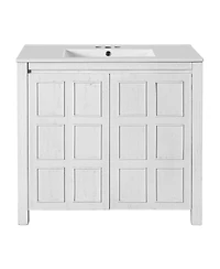 Sillysis 36" Retro Bathroom Vanity with Ceramic Sink, Solid Wood Frame and Soft Close Doors, Spacious Storage Cabinet for Modern Bathrooms.