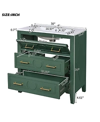 Sillysis 30" Bathroom Vanity with Ceramic Sink, Retro Solid Wood Cabinet & 3 Drawer Storage for Small Spaces