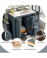 Sillysis 36" Bathroom Vanity with Ceramic Sink, Modern Solid Wood Cabinet & Ample Storage Drawers for Small Spaces