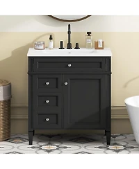 Sillysis 30" Modern Bathroom Vanity with Ceramic Sink, Solid Wood Cabinet, Ample Storage Drawers & Adjustable Shelf for Small Spaces