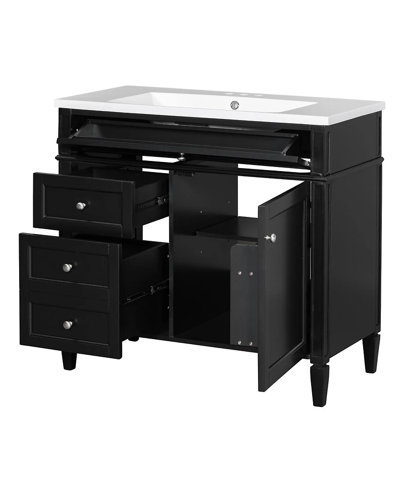 Sillysis 36" Bathroom Vanity with Resin Sink, Modern Freestanding Cabinet Drawers & Adjustable Shelf, Solid Wood Mdf Storage