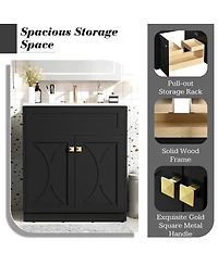 Sillysis 30" Modern Bathroom Vanity with Ceramic Sink, Retractable Rack & Large Storage Cabinet for Small Spaces