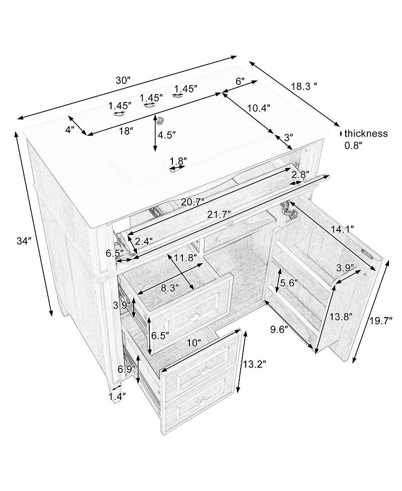 Sillysis 30" Freestanding Bathroom Vanity with Sink & Soft Close Flip Drawer, Solid Wood Mdf Storage for Modern Bathrooms