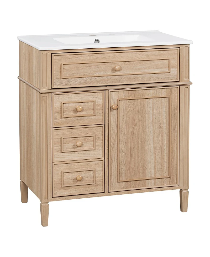 Sillysis 30" Freestanding Bathroom Vanity with Sink & Soft Close Flip Drawer, Solid Wood & Mdf Storage for Modern Bathrooms