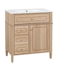 Sillysis 30" Freestanding Bathroom Vanity with Sink & Soft Close Flip Drawer, Solid Wood & Mdf Storage for Modern Bathrooms