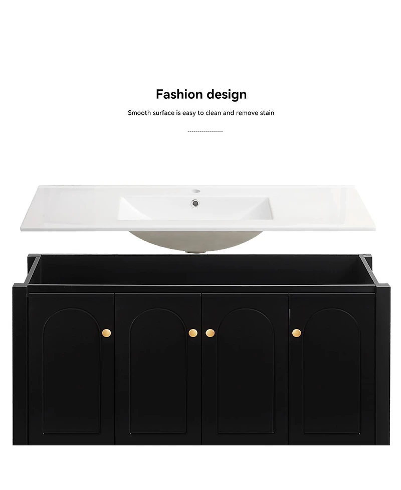 Sillysis 48" Bathroom Vanity with Integrated Ceramic Sink, Mdf Cabinet & Soft-Close Doors, Transitional Modern Storage for Elegant Decor