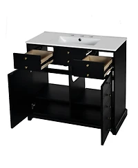 Sillysis 36" Bathroom Vanity with Ceramic Sink, Solid Wood Cabinet, 2 Drawers Doors Soft Close Storage for Small Bathrooms