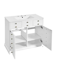 Sillysis 36" Bathroom Vanity with Ceramic Sink, Solid Wood Cabinet, 2 Drawers 2 Doors Soft Close Storage for Small Bathrooms