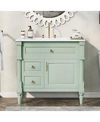 Sillysis 36" Bathroom Vanity with Sink, Solid Wood Cabinet Flip Drawer and Adjustable Shelf, Freestanding Modern Storage