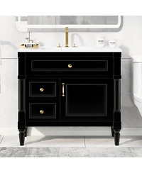 Sillysis 36" Bathroom Vanity with Sink, Solid Wood Cabinet Flip Drawer and Adjustable Shelf, Freestanding Modern Storage