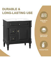 Sillysis 30" Bathroom Vanity with Ceramic Sink, Modern Solid Wood Freestanding Cabinet for Small Spaces