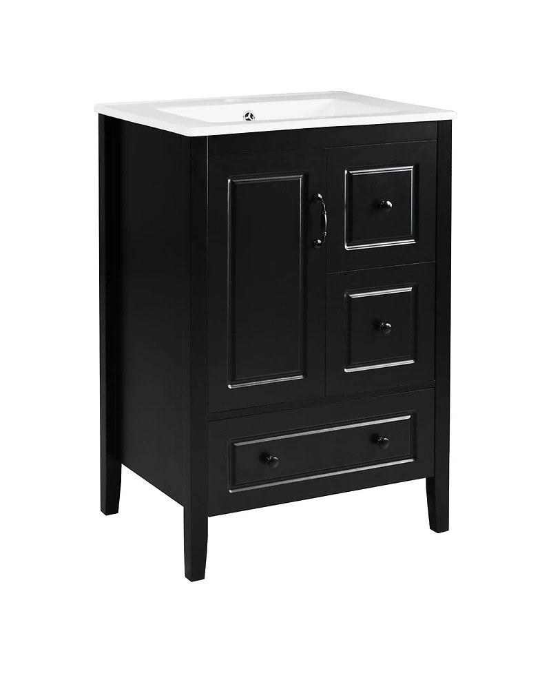 Sillysis 24" Bathroom Vanity with Ceramic Sink, Freestanding Retro Mdf Cabinet, Soft-Close Drawers, Ample Storage for Small Spaces