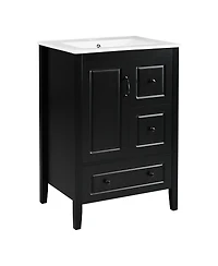 Sillysis 24" Bathroom Vanity with Ceramic Sink, Freestanding Retro Mdf Cabinet, Soft-Close Drawers, Ample Storage for Small Spaces