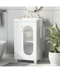 Sillysis 20" Bathroom Vanity with Ceramic Sink, Mdf Storage Cabinet, Adjustable Shelf and Toilet Paper Holder for Small Bathrooms