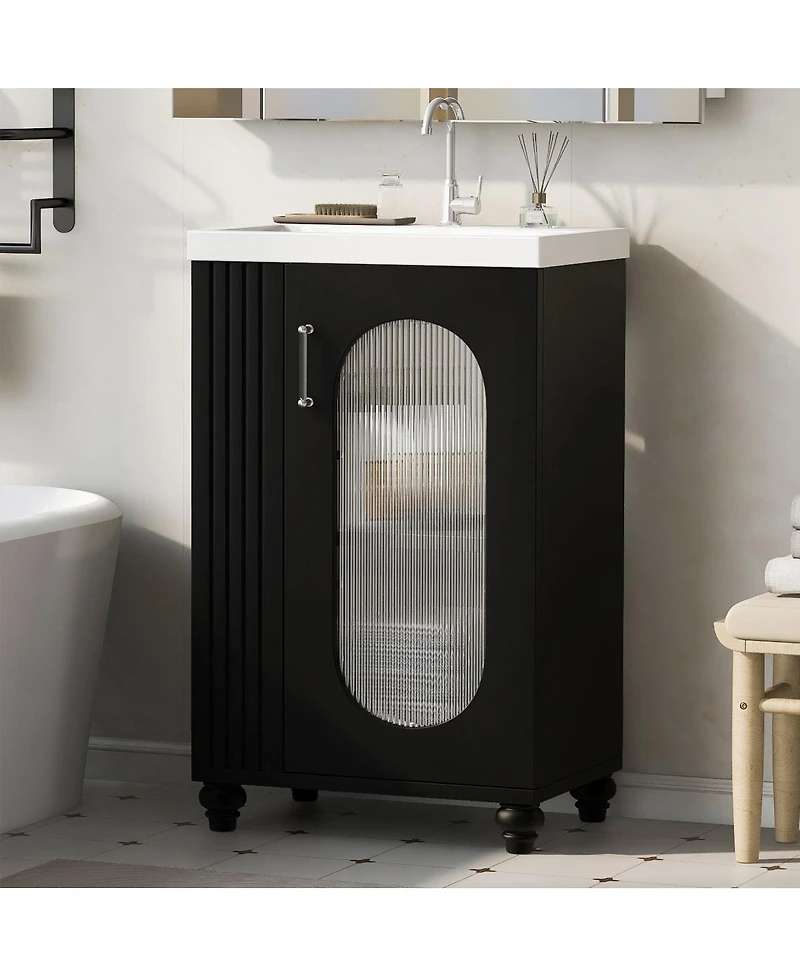 Sillysis 20" Bathroom Vanity with Ceramic Sink, Mdf Storage Cabinet, Adjustable Shelf and Toilet Paper Holder for Small Bathrooms