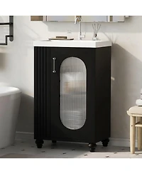 Sillysis 20" Bathroom Vanity with Ceramic Sink, Mdf Storage Cabinet, Adjustable Shelf and Toilet Paper Holder for Small Bathrooms