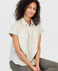 Style & Co Women's Linen Blend Short Sleeve Button-Front Shirt, Macy's Exclusive