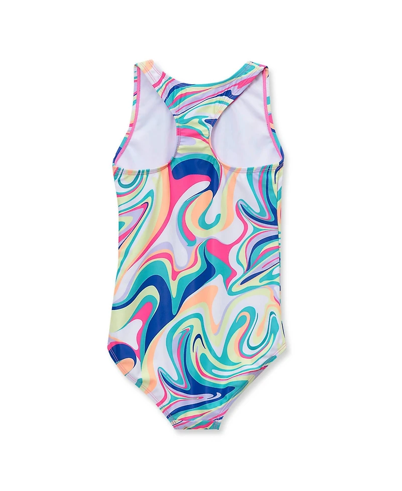 Lands' End Girls Slim Chlorine Resistant Sporty Hi-Neck Racer Back One Piece Swimsuit