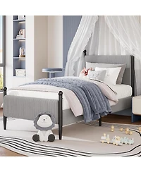 gaomon Size Bed Frame with Velvet Headboard, Upholstered Soft Corduroy Fabric Platform with Wooden Slats Support & Heavy Duty Feet