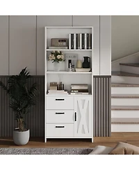 gaomon 6-Tier Bookshelf with Door and 3 Drawers, 71" Tall Bookcase with 3-Tier Open Shelves