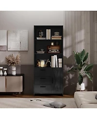 gaomon 6-Tier Bookshelf with Door and 3 Drawers, 71" Tall Bookcase 3-Tier Open Shelves