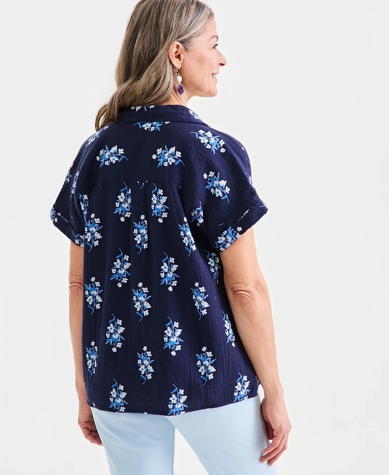 Style & Co Women's Cotton Gauze Collared Popover Top, Macy's Exclusive