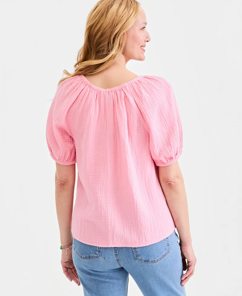 Style & Co Women's Cotton Gauze Puff-Sleeve Top, Macy's Exclusive
