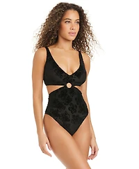 Bar Iii Feline Fine Plunge Ring Over-The-Shoulder Monokini, Macy's Exclusive