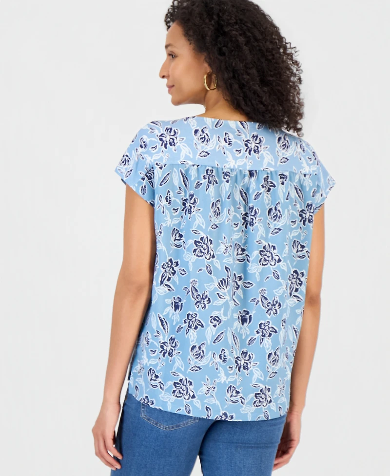 Style & Co Women's Printed Short-Sleeve Mixed-Media Tee, Macy's Exclusive