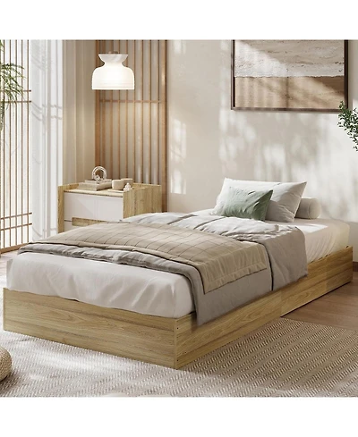 Gaomon Twin Size Wood Platform Bed Frame, Wooden Bed Frame Without Headboard, Wood Slat Support, No Box Spring Needed