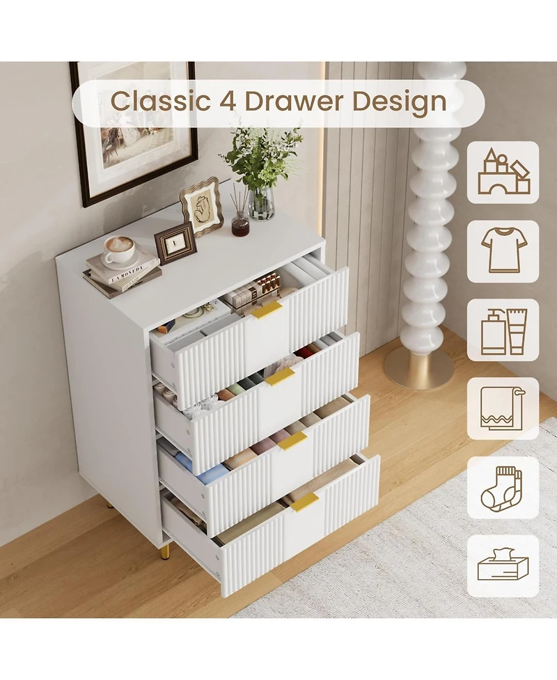 gaomon Fluted 4-Drawer Dresser, 36.85" Tall Modern Wooden Chest with Metal Handles, Space-Saving Storage for Bedroom, Living Room, Hallway