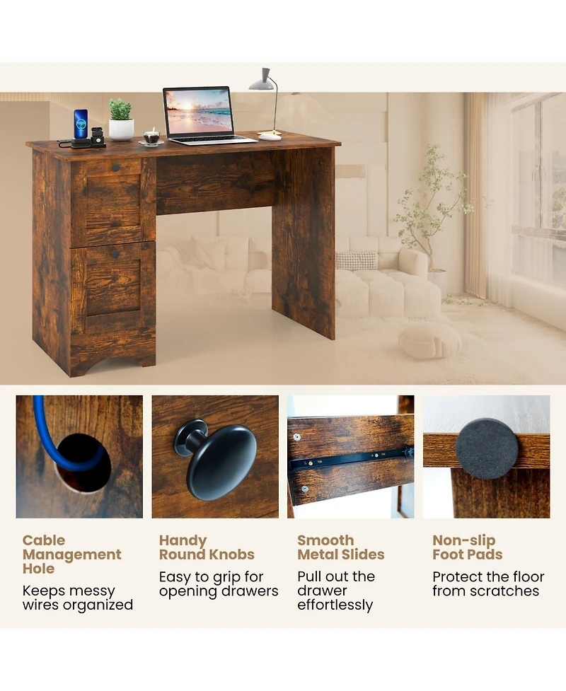Mecale Wood Computer Desk Workstation with 2 Drawers for Home Office