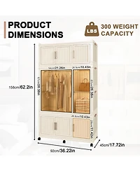 Boyel Living Portable Wardrobe Closet with 9 Magnetic Doors, 1 Hanging Rod & 6 Hangers