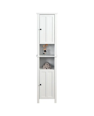 Rainsken 67" Tall Bathroom Storage Cabinet, Narrow Wood Floor Cabinet with Adjustable Shelves and 2 Doors for Bathroom