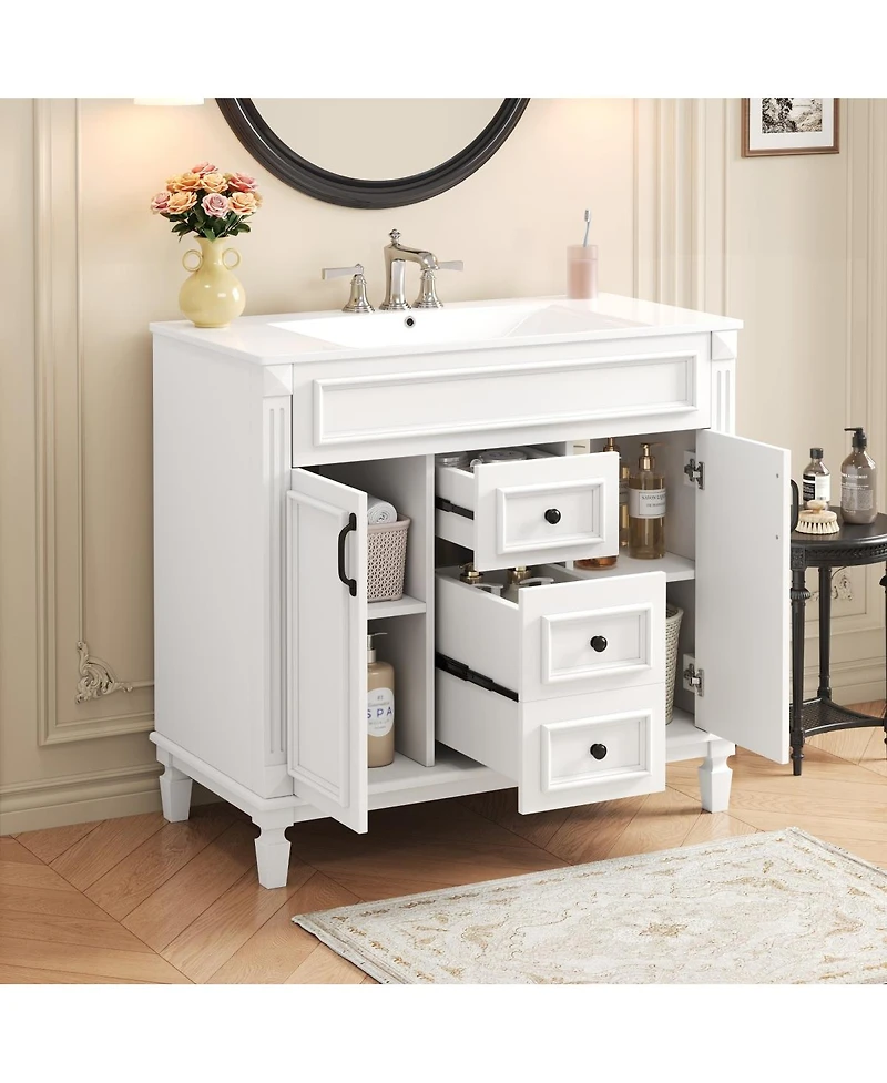 Sillysis Bathroom Vanity with Sink, Solid Wood Cabinet, Soft Close Doors and