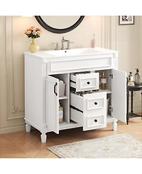 Sillysis Bathroom Vanity with Sink, Solid Wood Cabinet, Soft Close Doors and