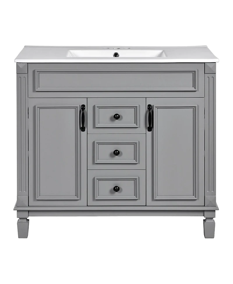 Sillysis Bathroom Vanity with Sink, Solid Wood Cabinet, Soft Close Doors and