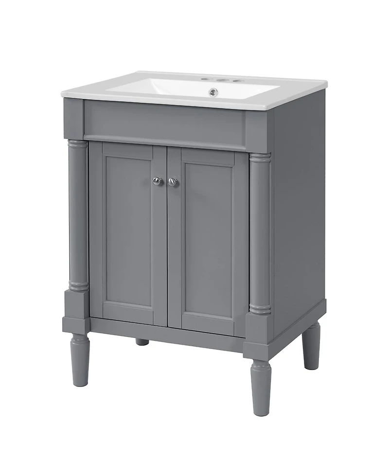 Sillysis 24" Bathroom Vanity with Ceramic Sink, Modern Solid Wood Cabinet & Ample Storage for Small Spaces