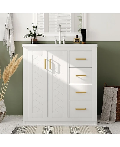 Sillysis 30" Bathroom Vanity with Ceramic Sink, 3 Drawers & Soft Close Doors, Solid Wood Cabinet for Ample Storage