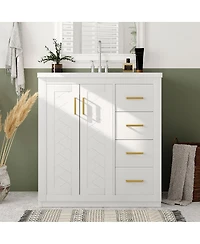 Sillysis 30" Bathroom Vanity with Ceramic Sink, 3 Drawers & Soft Close Doors, Solid Wood Cabinet for Ample Storage