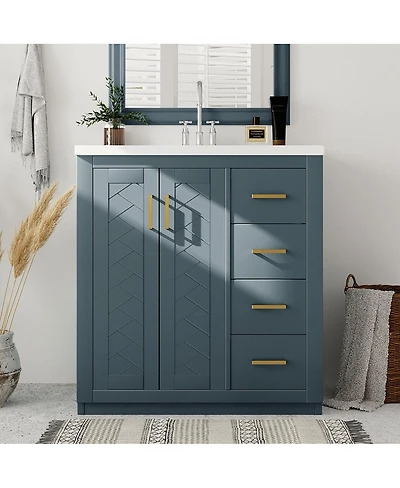 Sillysis 30" Bathroom Vanity with Ceramic Sink, 3 Drawers & Soft Close Doors, Solid Wood Cabinet for Ample Storage