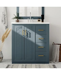 Sillysis 30" Bathroom Vanity with Ceramic Sink, 3 Drawers & Soft Close Doors, Solid Wood Cabinet for Ample Storage