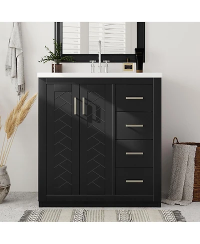 Sillysis 30" Bathroom Vanity with Ceramic Sink, 3 Drawers & Soft Close Doors, Solid Wood Cabinet for Ample Storage