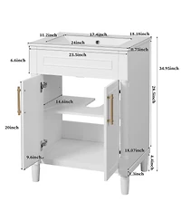 Sillysis 24" Bathroom Vanity with Curved Ceramic Sink, Adjustable Shelf 2-Door Storage for Small Modern Bathrooms