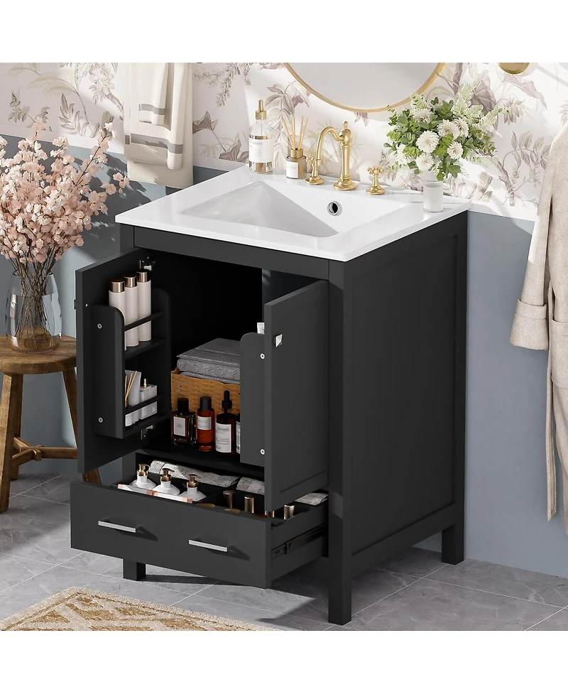 Sillysis 24" Bathroom Vanity with Sink, Solid Wood Frame, Soft Close Doors & Ample Storage for Small Spaces