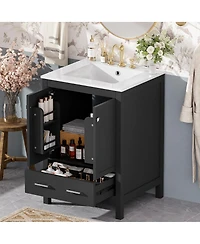 Sillysis 24" Bathroom Vanity with Sink, Solid Wood Frame, Soft Close Doors & Ample Storage for Small Spaces