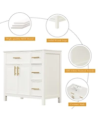 Sillysis 36" Bathroom Vanity with Left Ceramic Sink, Solid Wood & Mdf Cabinet, Ample Storage Drawers, Modern Freestanding