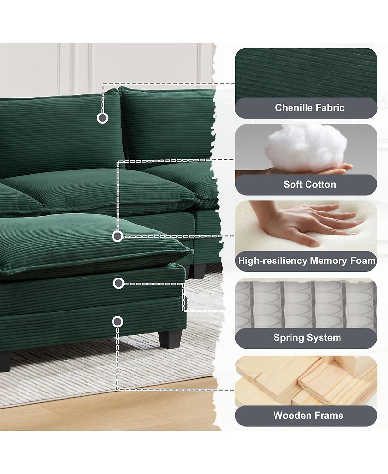 Streamdale Furniture Oversized Modular Sectional Sofa with Movable Ottoman