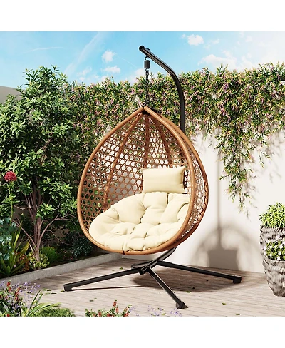 Streamdale Furniture Sturdy Hammock Chair with Stand, Durable Hanging Egg Chair with Rattan Weaving