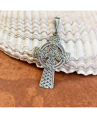 Curata Jewelry 925 Sterling Silver 18 Inch Large Oxidized Irish Claddagh Celtic Trinity Knot Religious Faith Cross Necklace 36x19mm Pendant Necklace